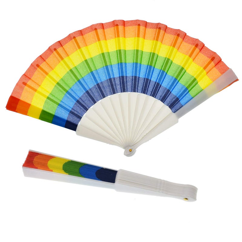 TKMOS 12 Pack Rainbow Folding Fans Colorful Hand Held Fan, Rainbow Party Decoration Hand Folding Fans for Women/Men - Image 3
